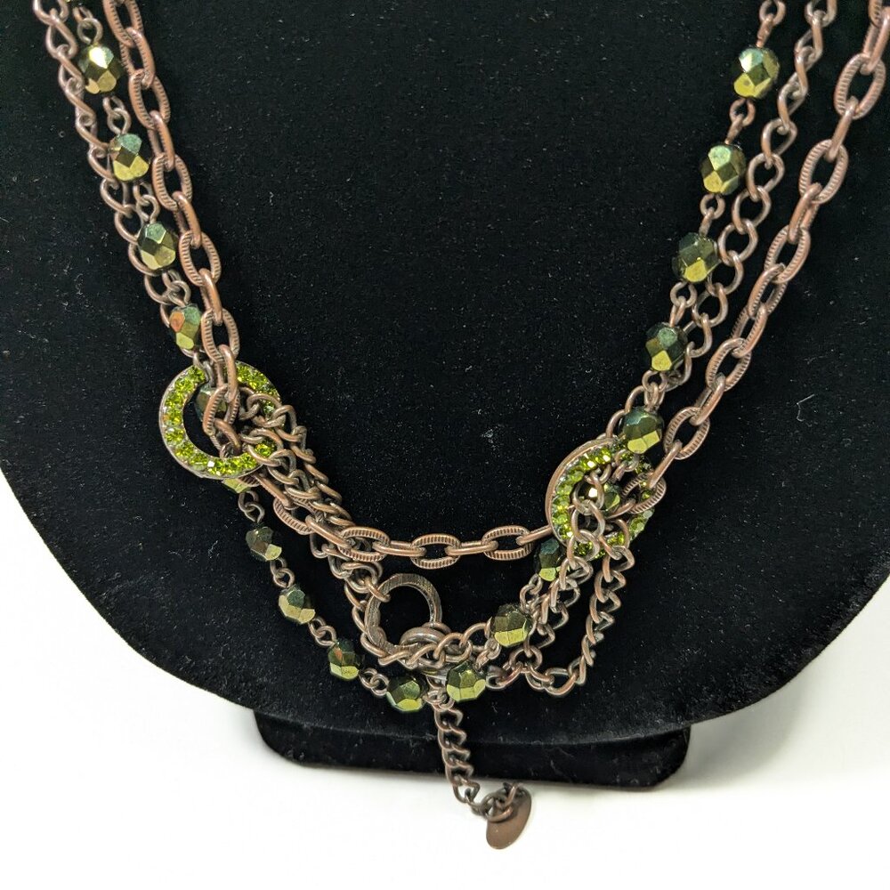 Seasonal Whispers Statement Necklace 3 Strand Faceted Stone Beads Pendant - Picture 5 of 8